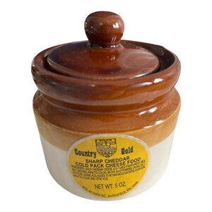 Vintage Figis Country Gold Sharp Cheddar Cheese Crock with Lid, Brown Stoneware,